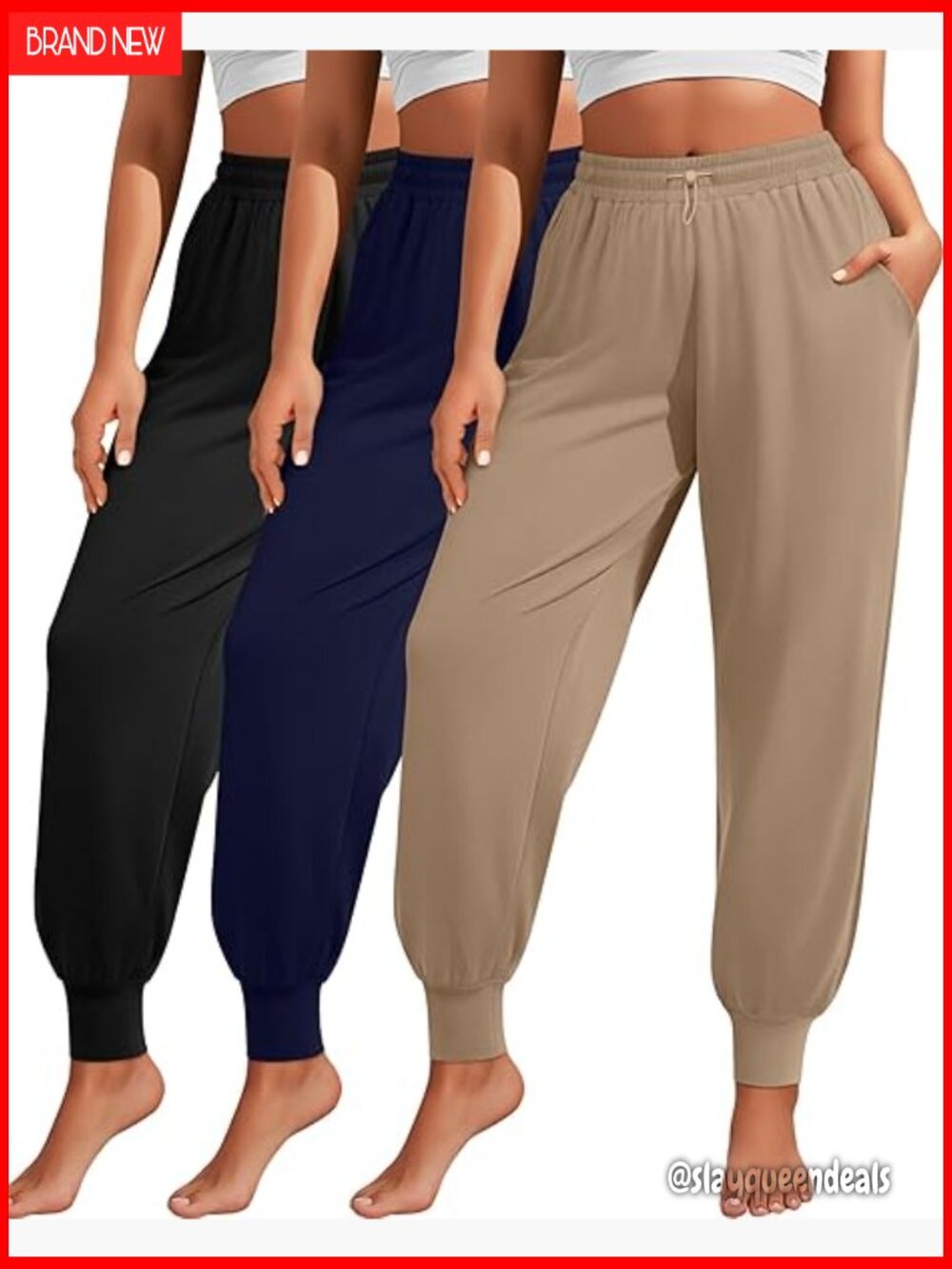 Plus Size Yoga Joggers 3 Pack Lightweight Sweatpants with Pockets